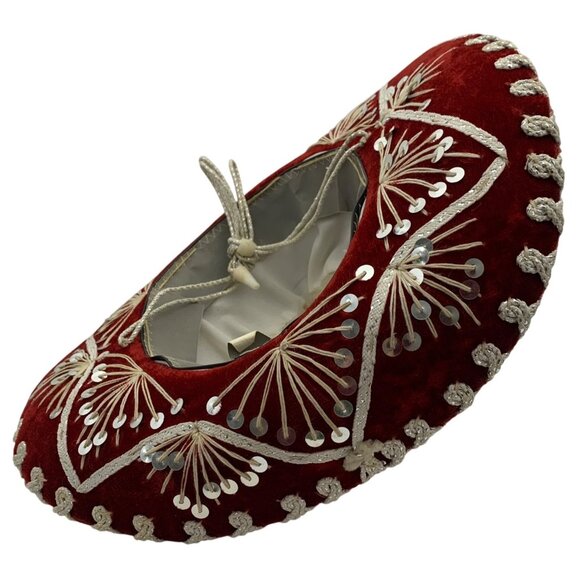 Pigalle Red SOMBRERO XXXX Vtg Small Mexican Mariachi Hat Sequined Embroidered - Picture 9 of 10